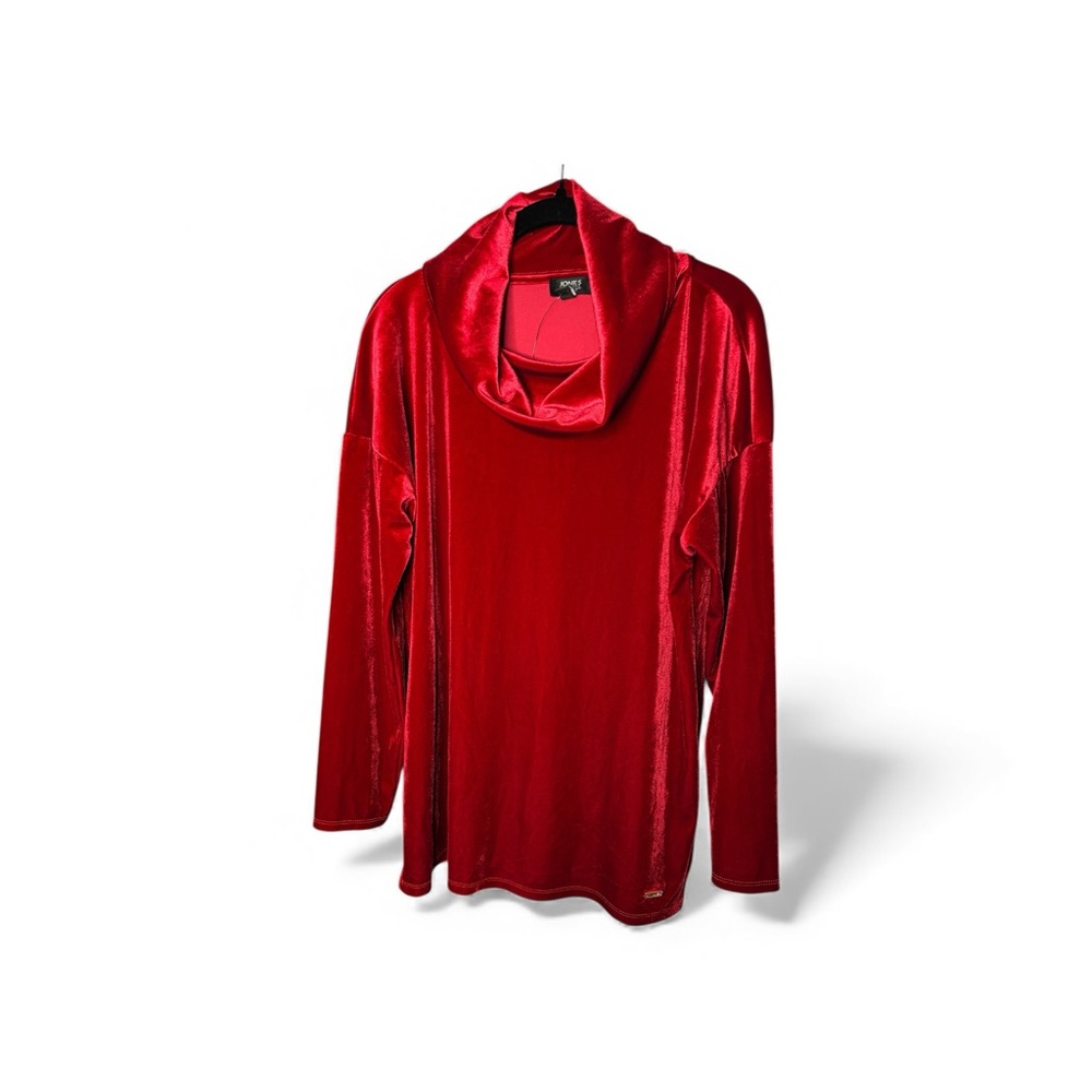 Jones New York Red Velvet Cowl Neck Top Long Sleeve Medium